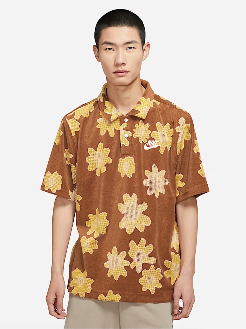 Brown and Yellow Nike Flower Golf Shirt XL